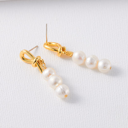 Retro Knot Brass Pearl Plating Drop Earrings 1 Pair