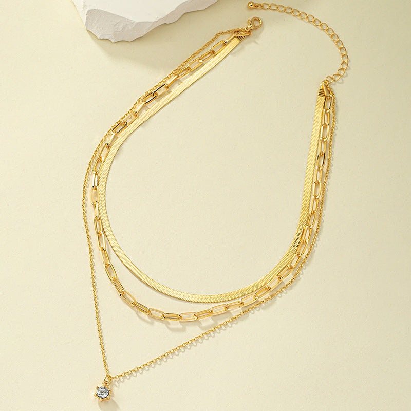 Basic Modern Style Geometric Alloy Plating Inlay Zircon Women's Layered Necklaces