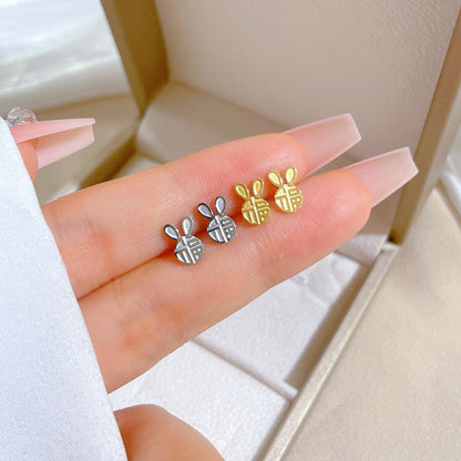 1 Pair Elegant Rabbit Word Plating Titanium Steel Ear Studs