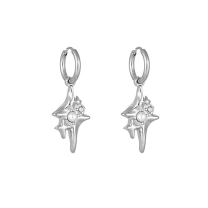 1 Pair Elegant Streetwear Star Plating Inlay Titanium Steel Artificial Pearls Drop Earrings