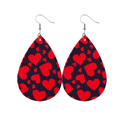 1 Pair Elegant Classic Style Water Droplets Heart Shape Pu Leather Drop Earrings