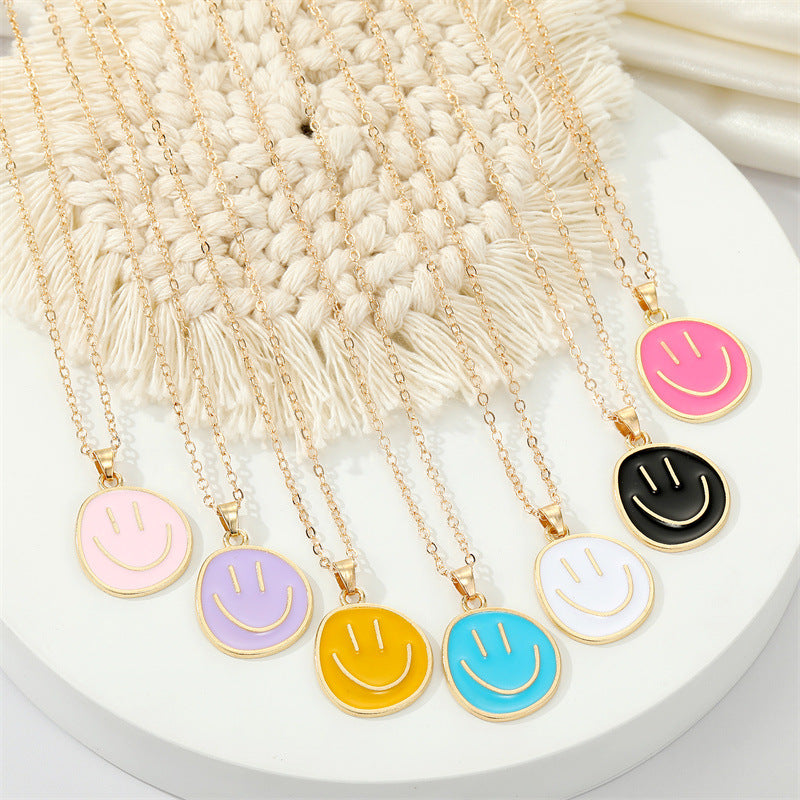 European Jewelry Candy-colored Alloy Drip Oil Smiley Pendent Collarbone Chain