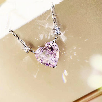 Sweet Heart Shape Copper Inlay Zircon Pendant Necklace 1 Piece