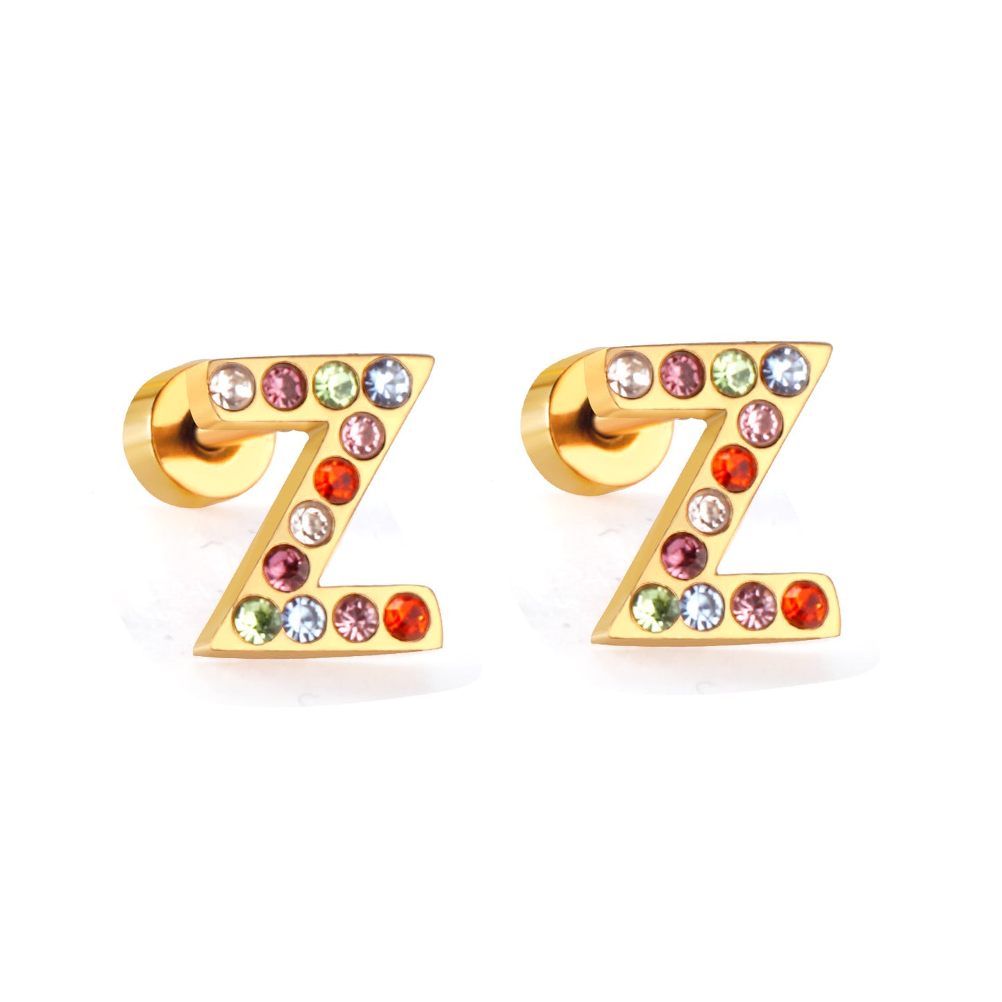 Fashion Letter Stainless Steel Inlay Zircon Ear Studs 1 Pair