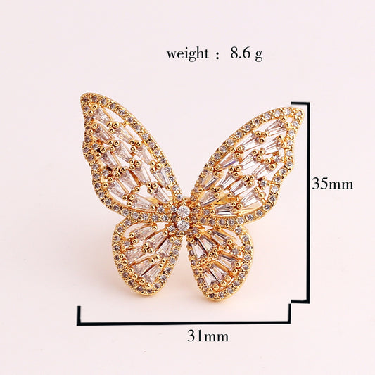 Fashion Butterfly Copper Inlaid Zircon Rings 1 Piece