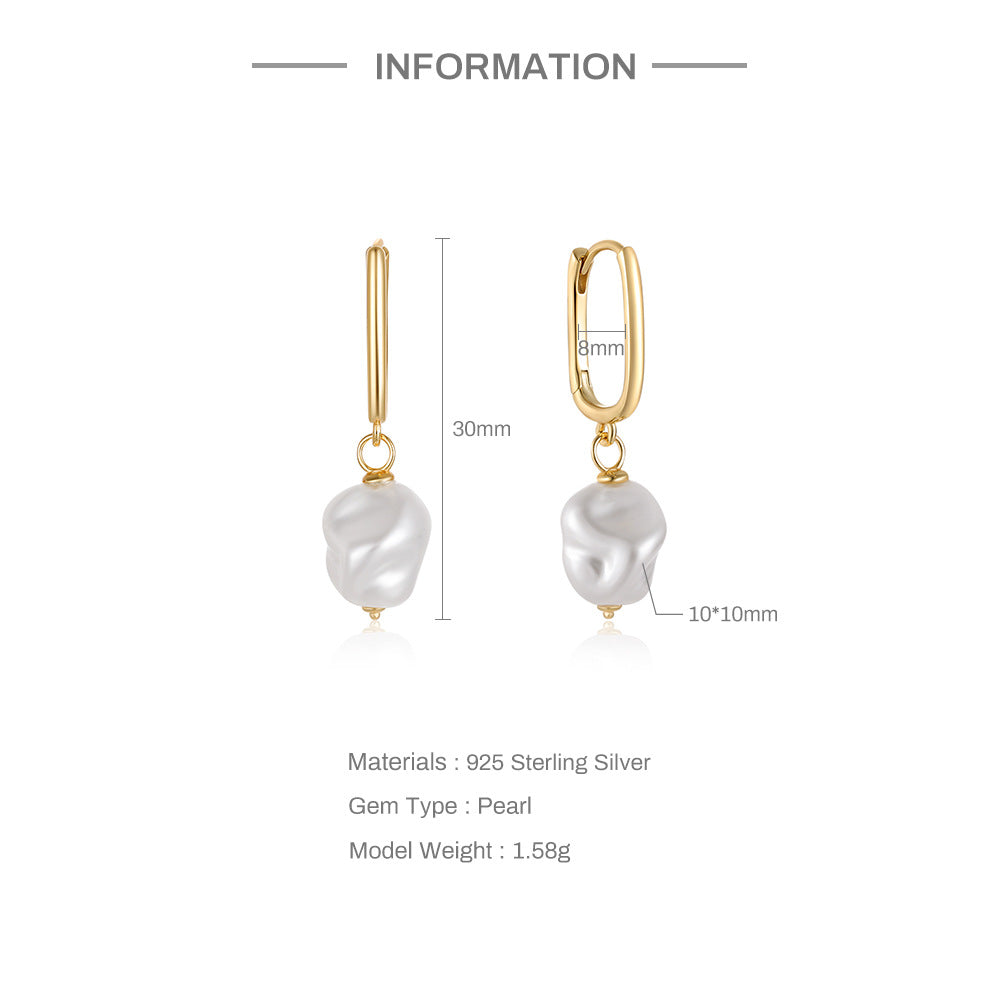 1 Pair Elegant Simple Style Geometric Plating Inlay Sterling Silver Pearl Zircon Drop Earrings