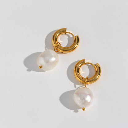 Elegant Geometric Patchwork Inlay Stainless Steel Artificial Pearls Gold Plated Earrings