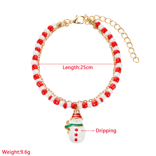 Fashion Santa Claus Snowman Alloy Beaded Enamel Women's Bracelets 1 Piece
