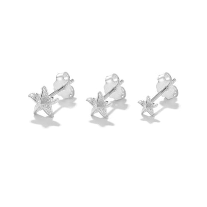 3 Pieces Set Simple Style Starfish Plating Sterling Silver Ear Studs