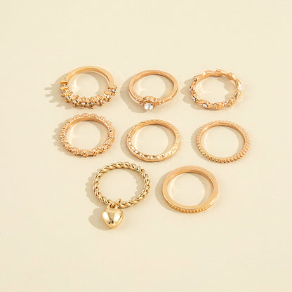 European And American Fashion New Simple Love Pendant Geometric Wave Knuckle Ring Retro Trendy Ring Eight-piece Set