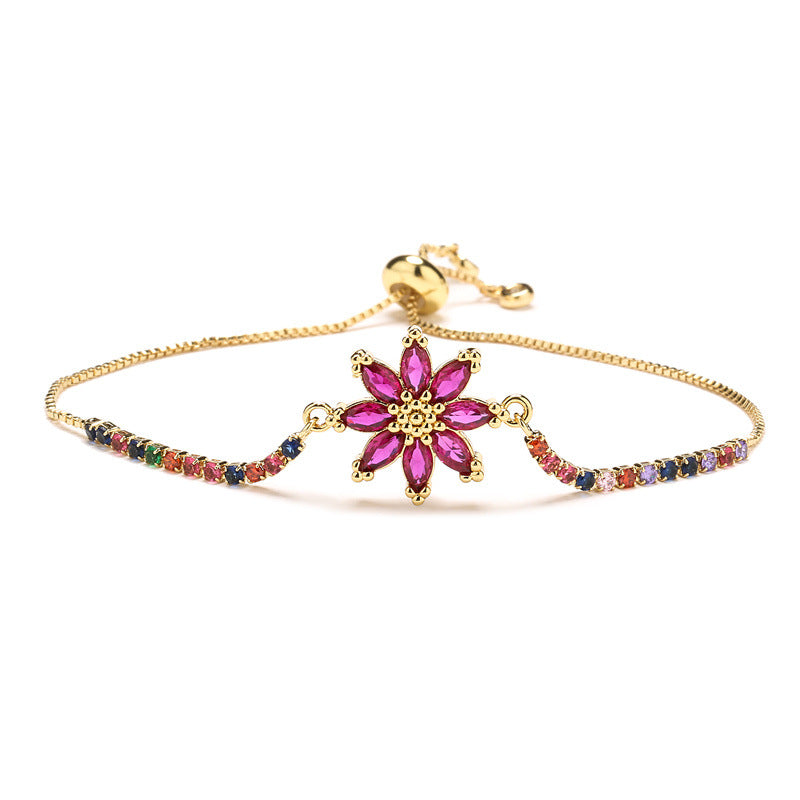 Cute Sweet Flower Copper Plating Inlay Zircon Bracelets