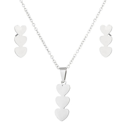 1 Set Fashion Heart Shape Stainless Steel Titanium Steel Plating Earrings Necklace