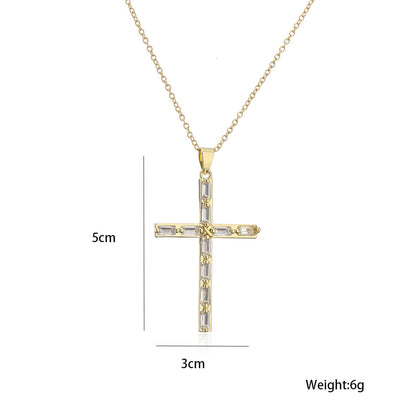 Europe And America Religious Jewelry Copper Plated 18k Gold Zircon Cross Pendant Necklace