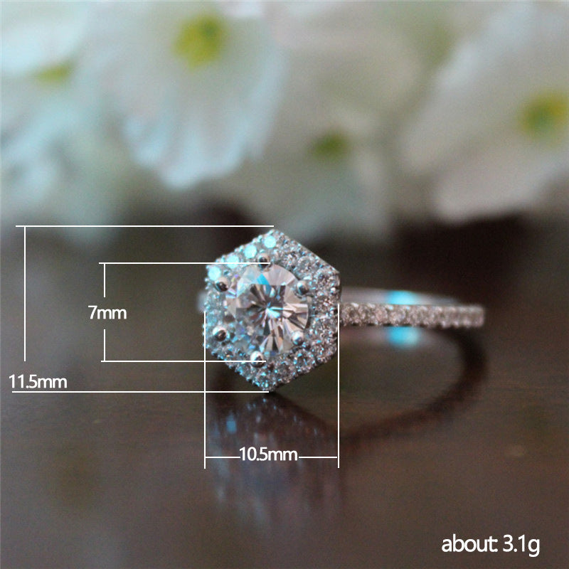 Wholesale Shiny Hexagon Copper Inlay White Gold Plated Zircon Rings
