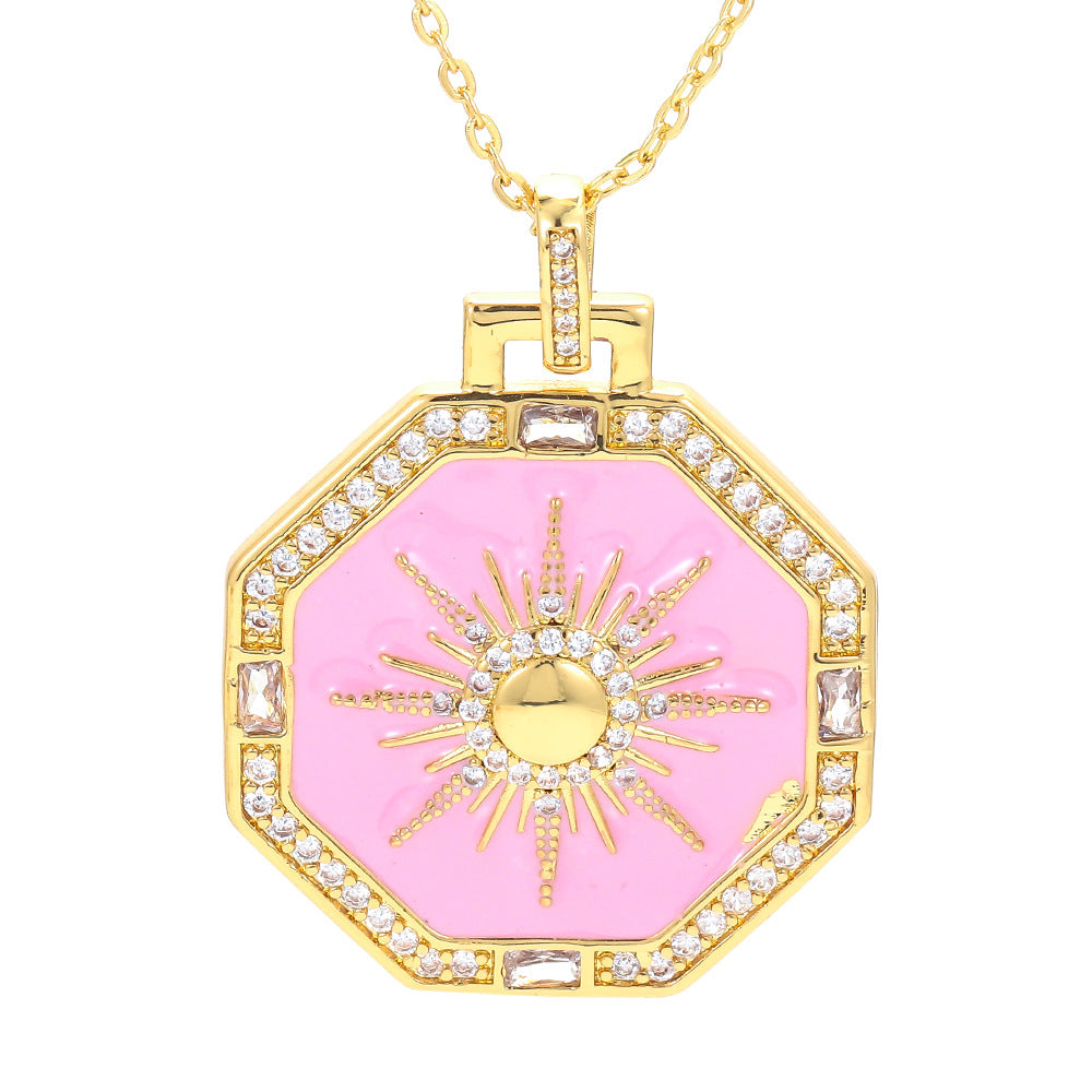 European And American Color Dripping Oil Zircon Pendant Necklace Fashion Eight-pointed Star Clavicle Chain