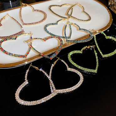 Simple Style Heart Shape Alloy Inlay Rhinestones Women's Hoop Earrings