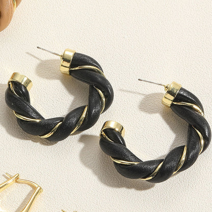 European and American hot sale C-shaped leather metal braided C-shaped earrings women's  popular resin U-shaped copper earrings wholesale