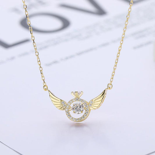 Lady Crown Wings Copper Inlay Artificial Gemstones Pendant Necklace