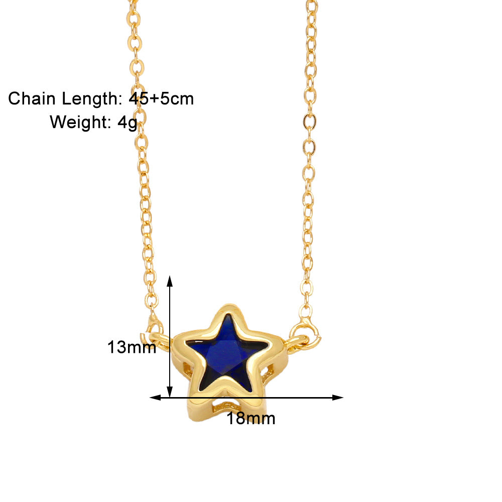 Copper Simple Style Star Plating Inlay Zircon Pendant Necklace
