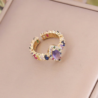 18k Fashion Vintage Copper Micro-inlaid Zircon Rainbow Ring Wholesale Gooddiy