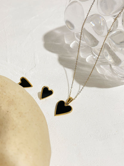 Fashion Heart Shape Stainless Steel Plating Inlay Shell Earrings Necklace