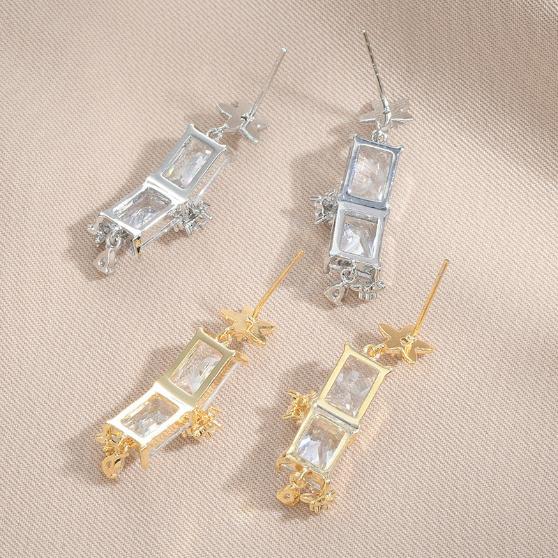 1 Pair Fashion Square Star Flower Copper Inlay Zircon Drop Earrings