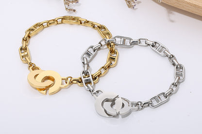 Fashion Jewelry Oval Letter Stitching Men And Women Titanium Steel Couple Bracelet