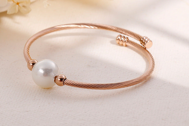 Korea Simple Stainless Steel Open Pearl Bracelet Wholesale Gooddiy