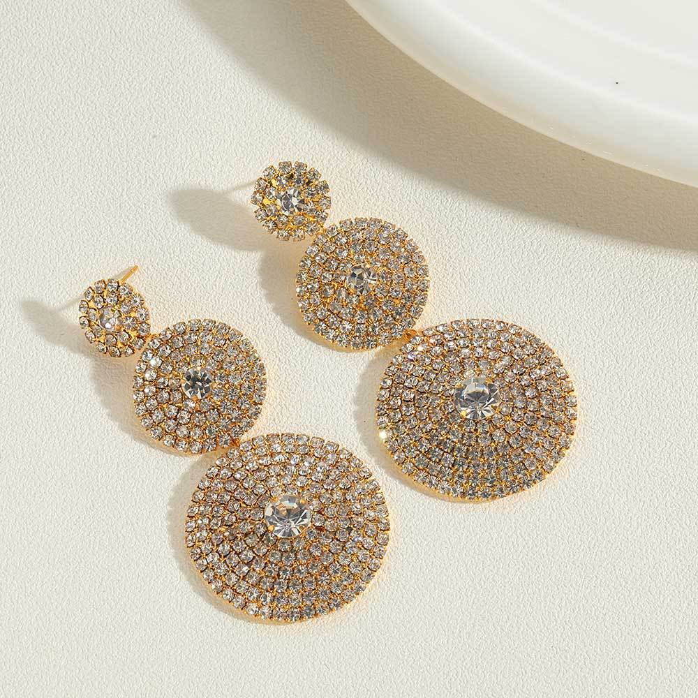 European and American hot-selling temperament, versatile, diamond-encrusted circle earrings, fashionable, shiny, light luxury, simple long full diamond earrings wholesale