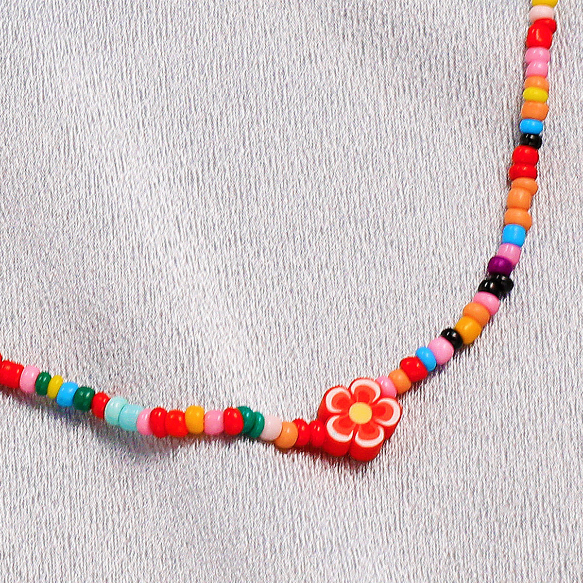 New Bohemian Color Handmade Bead Necklace European And American Simple Clay Flower Beaded Clavicle Chain