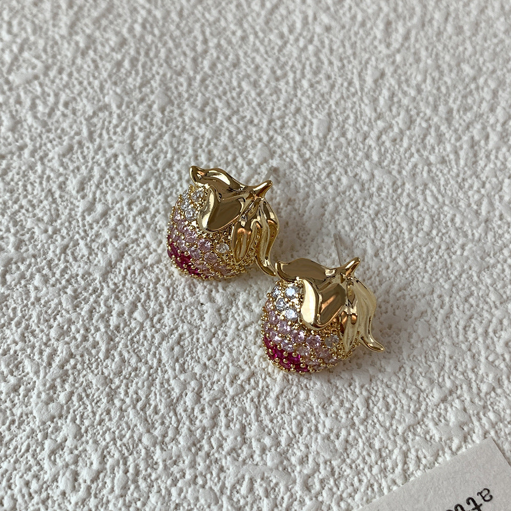 1 Pair Simple Style Strawberry Inlay Copper Zircon Ear Studs