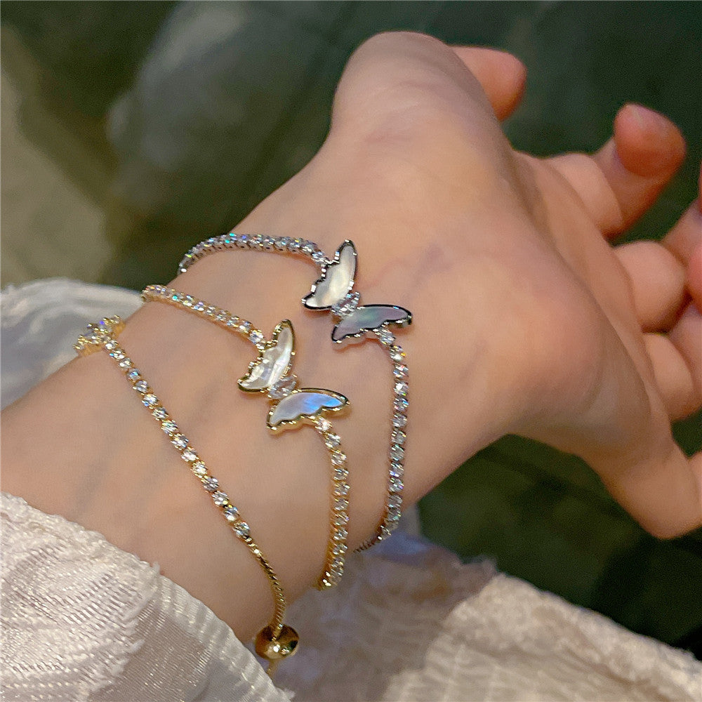 Simple Style Butterfly Copper Inlay Shell Zircon Bracelets