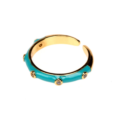 Fashion Enamel Geometric Copper Inlaid Zircon Open Ring Wholesale