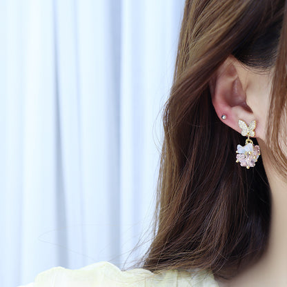 Korean Style Crystal Diamond Butterfly Earrings