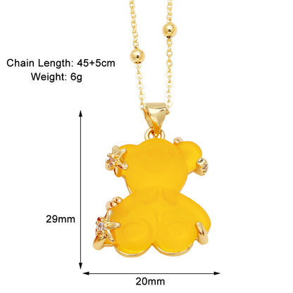 Copper Gold Plated Cute Simple Style Bear Inlay Resin Zircon Pendant Necklace