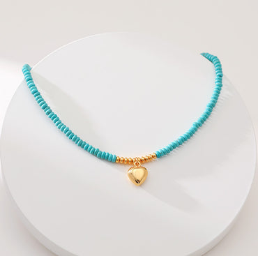 1 Piece Ethnic Style Heart Shape Turquoise Copper Plating Necklace