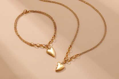 Europe And America Heart Necklace Bracelet Titanium Steel Chain Splicing Heart-shaped Set