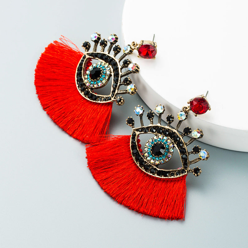 European And American Exaggerated Turkish Blue Eyes Tassel Earrings Fashionable Personalized Fan-shaped Devil Eyes Ins Earrings