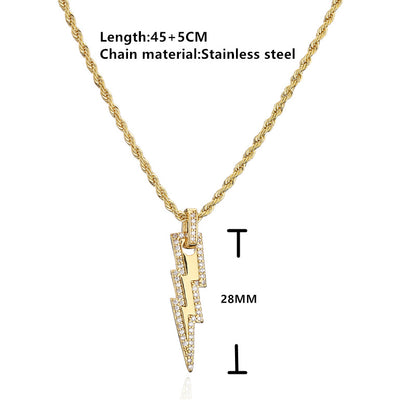 Micro Inlaid Zircon Lightning Pendant Necklace Earrings Set Gold Plated Ornament
