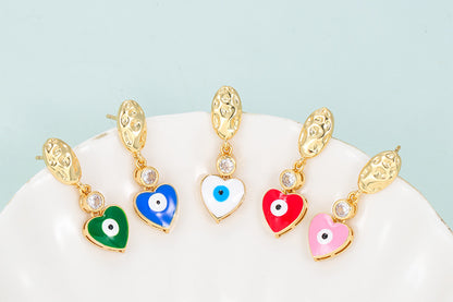 Fashion Heart Shape Eye Copper Earrings Plating Zircon Copper Earrings