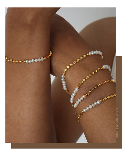 Simple Style Color Block Freshwater Pearl Copper Beaded Bracelets