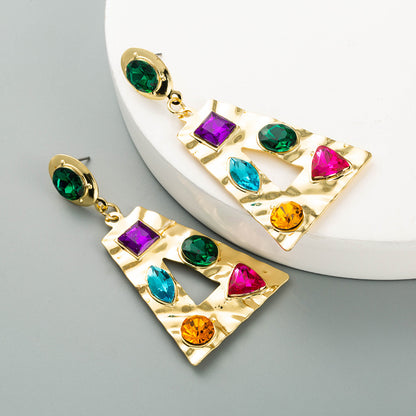 European And American Fashion Heart-shaped Earrings Alloy Paint Color Rhinestone Earrings