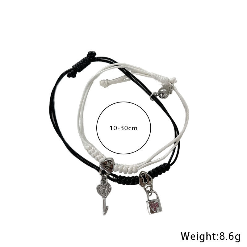 Simple Style Heart Shape Owl Lock Alloy Rope Knitting Inlay Rhinestones Women's Bracelets