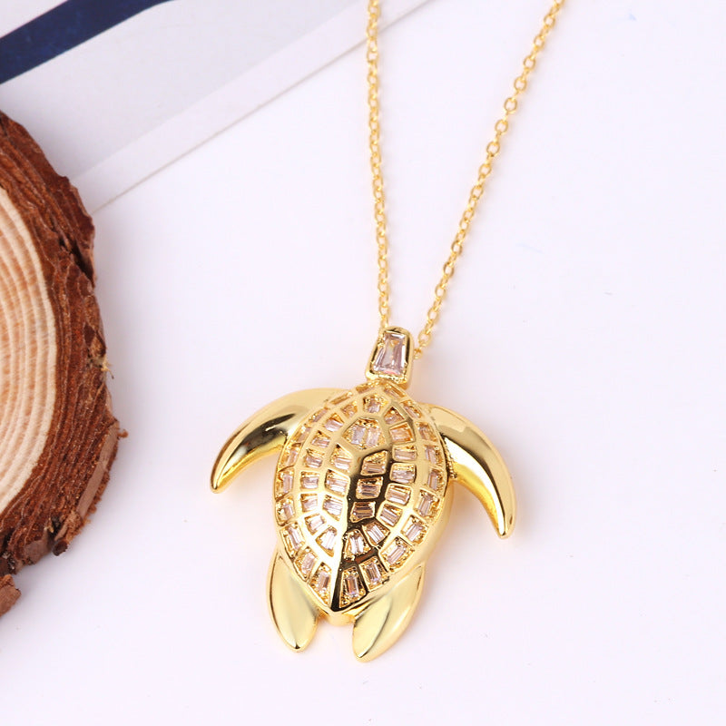 Fashion Tortoise Dragonfly Copper 18k Gold Plated Zircon Pendant Necklace In Bulk