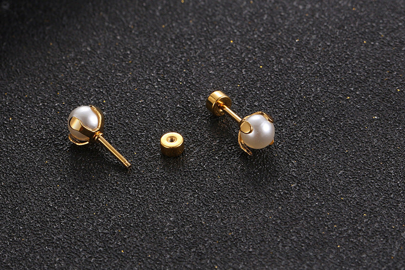 Fashion Titanium Steel Inlaid Pearl Stud Earrings Single Wholesale