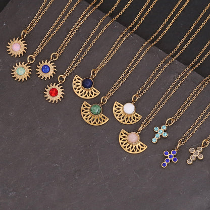 New Sun Flower Cross Pendant Female Fashion Simple Clavicle Chain Retro Necklace