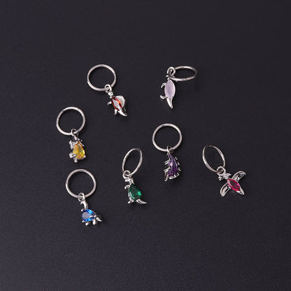 Stainless Steel Closed Ring Colorful Zircon Dinosaur Ear Bone Ring