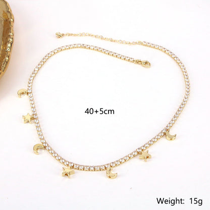 Fashion Star Moon Copper Necklace Gold Plated Zircon Copper Necklaces