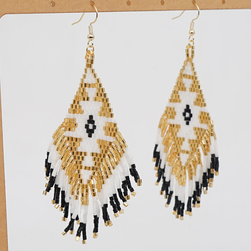 Ethnic Hand-woven Beads Geometric Tassel Earrings Wholesale Gooddiy