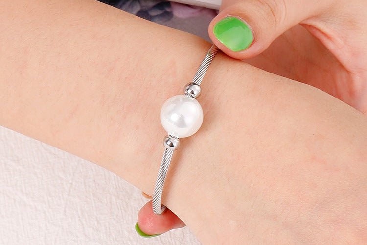 Korea Simple Stainless Steel Open Pearl Bracelet Wholesale Gooddiy